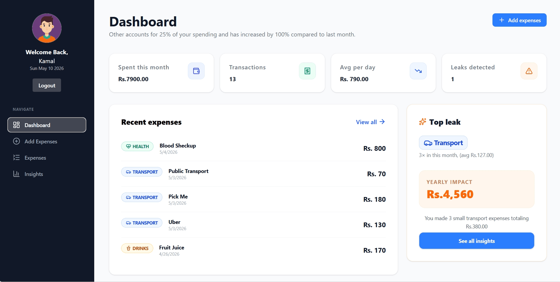 Smart Expense Leak Tracker